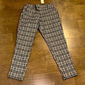 Black and white plaid high rise pants with chain